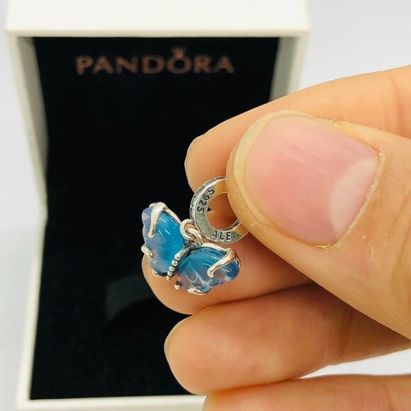 ✨🔥Pandora Blue Murano Glass Butterfly Dangle Charm - Picture 3 of 6